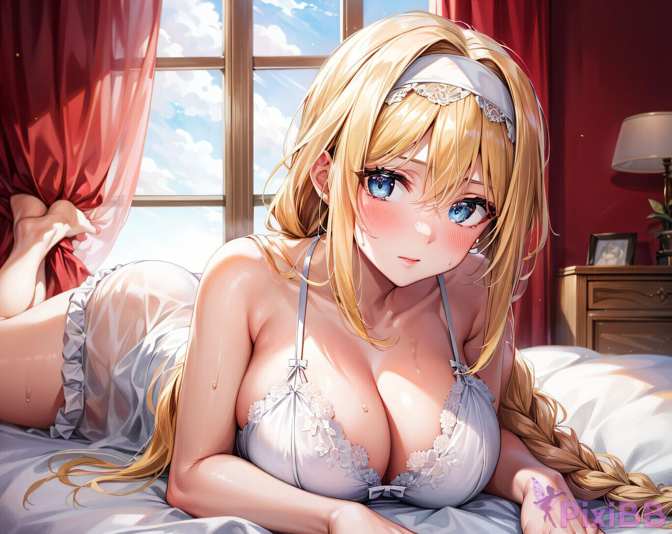 Blonde Hair Anime Girl Long Hair White Dress Pretty Blue Eyes 21